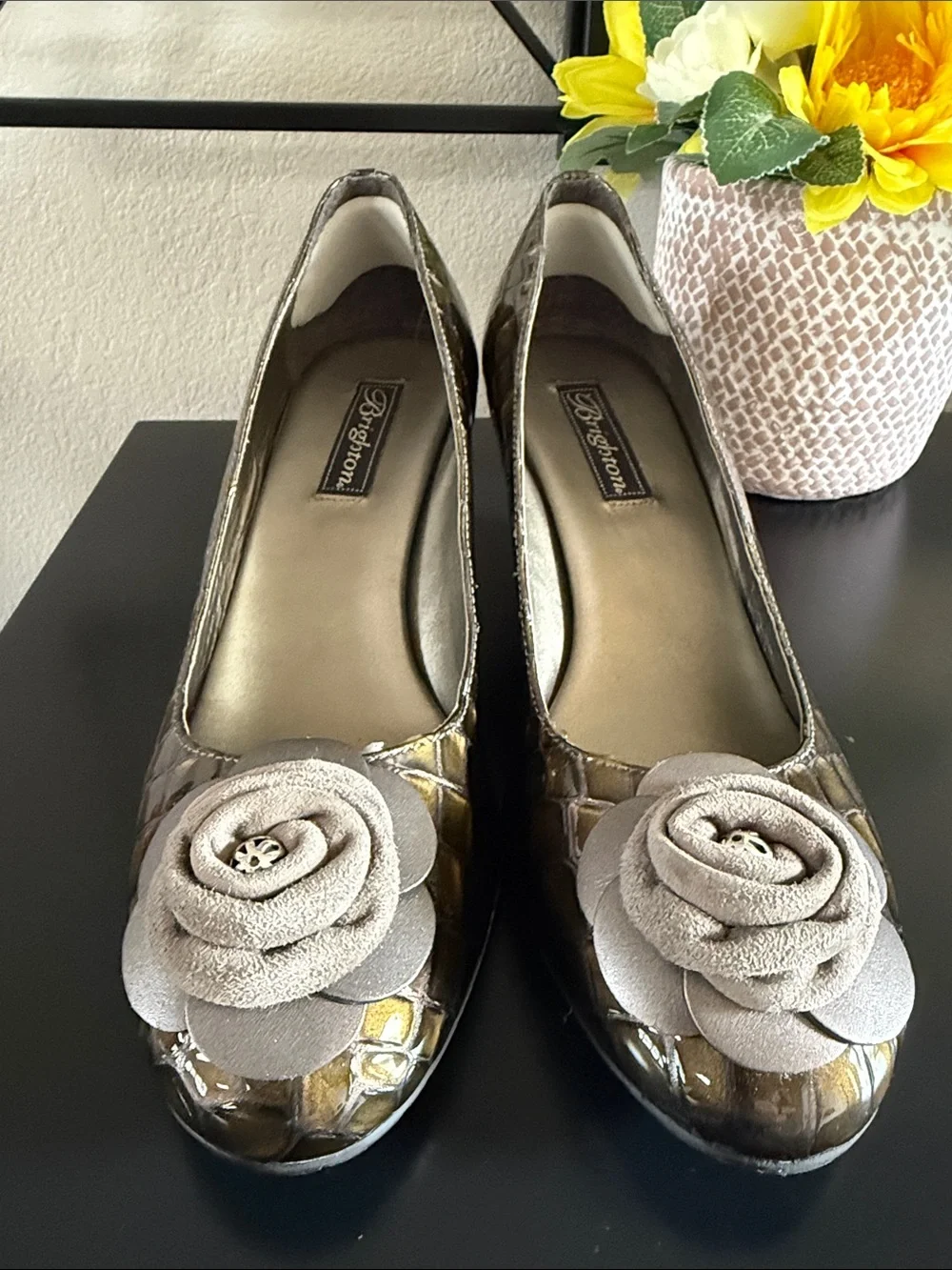 Brighton Harem Glossy Croc Pattern Wedges Heels